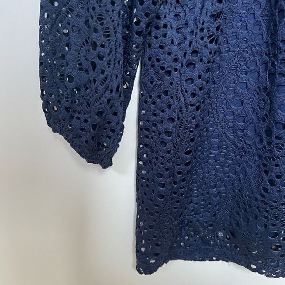 Leo & Nicole Lace Blouse Top Peasant Style Dark Navy Blue women’s size S - Picture 5 of 7